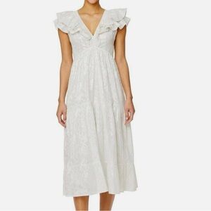 Roller Rabbit Ondine Lurex Midi Dress White & Silver Lg